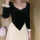 Long-sleeve Panel Pleated Skirt Black - One Size