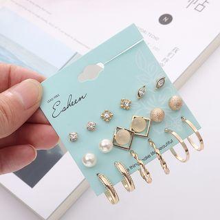 Set: Rhinestone / Faux Pearl Earring (assorted Designs) Gold - One Size