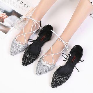 Sequined Pointed Lace Up Sandals