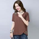 Short-sleeve Embroidered Plaid Top