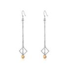 925 Sterling Silver Square Long Earrings With Yellow Austrian Element Crystal Silver - One Size