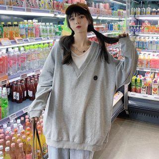 Smiley Face Embroidered Oversized Sweatshirt