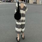Tie-dye Open-back Short-sleeve Loose-fit Maxi Skirt Gray & Almond - One Size
