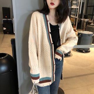 Contrast Panel Distressed Cardigan As Shown In Figure - One Size