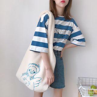 Duck Embroidery Tote Bag Beige - One Size