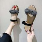 Plaid Bow Wedge Slide Sandals