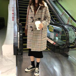 Furry Collar Plaid Toggle Coat