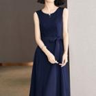 Sleeveless Tie-waist Midi Smock Dress