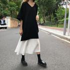 Elbow-sleeve Panel Midi T-shirt Dress