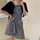 Short-sleeve Cardigan / Plaid Spaghetti Strap Shift Dress