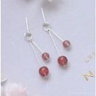 925 Sterling Silver Bead Dangle Earring 1 Pair - Light Red Rhinestone - Silver - One Size