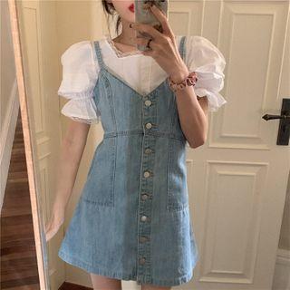 Puff Short-sleeve Top / Strappy A-line Dress