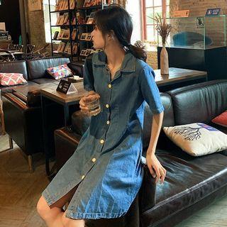 Denim Short-sleeve Collared Dress