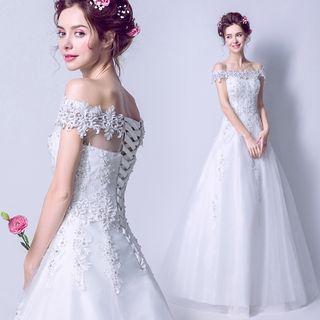 Off-shoulder Paneled Wedding Dress
