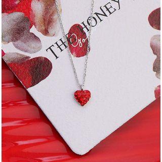 925 Sterling Silver Rhinestone Heart Pendant Choker As Shown In Figure - One Size