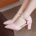 Ankle Strap Block Heel Pointed Pumps