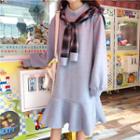 Sweatshirt Dress With Plaid Shawl