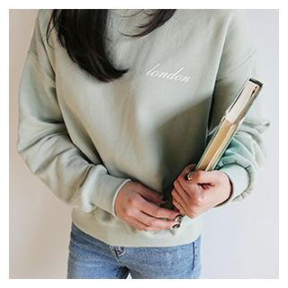 Brushed Fleece Lined Letter Emboidered Sweatshirt