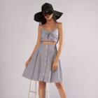 Set: Spaghetti Strap Striped Top + Midi A-line Skirt