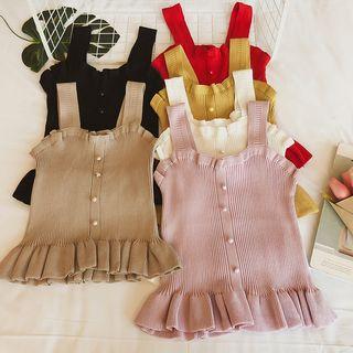 Frilled Wide Strap Knit Top