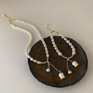 Flower Pendant Freshwater Pearl Alloy Necklace