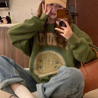 Lettering Sweatshirt Dark Green - One Size