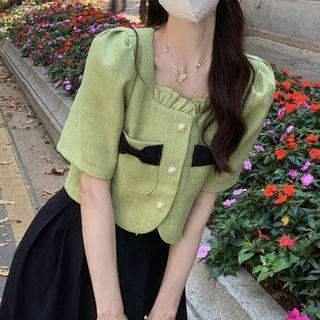 Short-sleeve Frill Trim Cropped Blouse / Midi A-line Skirt