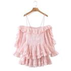 Long-sleeve Off-shoulder Layered Mini A-line Dress
