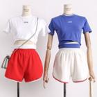 Cross Strap-hem Embroidered Cropped T-shirt