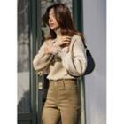 Turtle-neck Faux-pearl Lined Knit Top