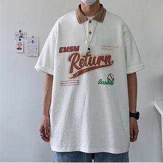 Contrast Collar Lettering Print Polo Shirt