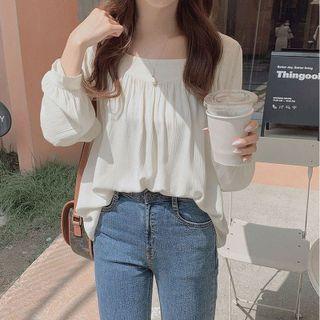 Long-sleeve Plain Flowy Blouse
