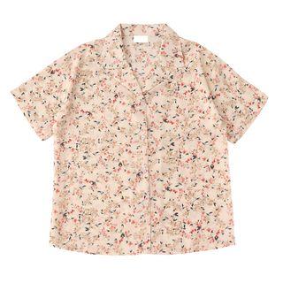 Short-sleeve Floral Print Chiffon Shirt Floral - Almond - One Size