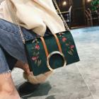 Floral Embroidered Chain Shoulder Bag