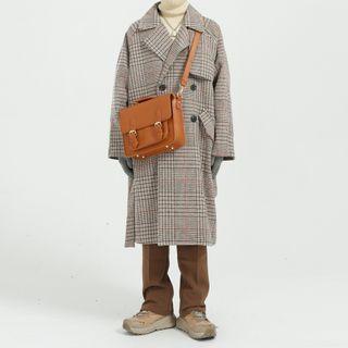 Plaid Double-breasted Tie-waist Coat