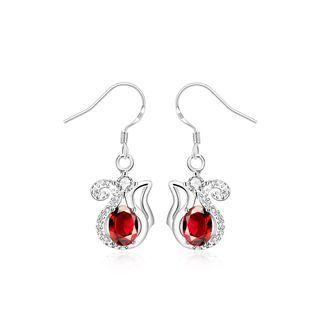 Elegant Sweet Kettle Earrings With Red Cubic Zircon Silver - One Size