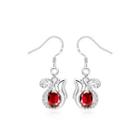 Elegant Sweet Kettle Earrings With Red Cubic Zircon Silver - One Size