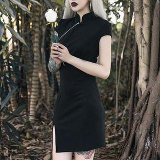 Zip Detail Short-sleeve Qipao