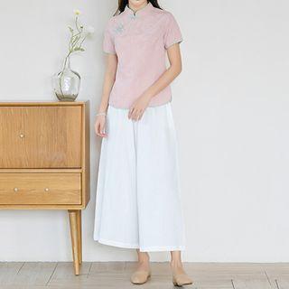 Short-sleeve Linen Qipao Top