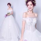 Off-shoulder Rosette Ball Gown Wedding Dress