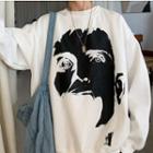People Face-print Round Neck Pullover