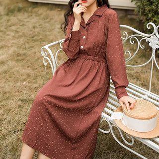Dotted Gathered Waist Shirtdress