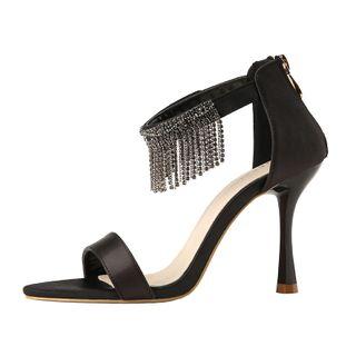 Ankle-strap Fringed Kitten-heel Sandals