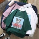 Cartoon Print Round-neck Elbow-sleeve T-shirt