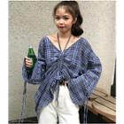 Plaid Drawstring Blouse