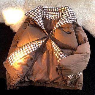 Diamond Pattern Trim Padded Zip Jacket