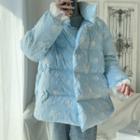 Stand-collar Lace Panel Padded Jacket