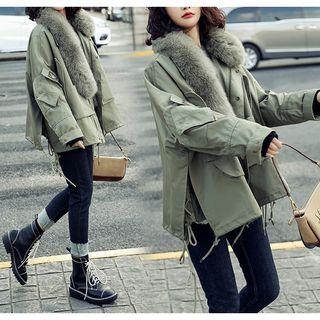 Faux Fur Trim Zip Cargo Jacket