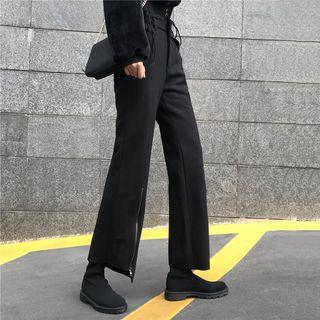 Plain Asymmetric High-waist Straight-leg Pants