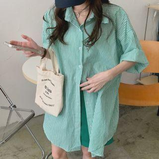 Medium Long Striped Shirt Green - One Size